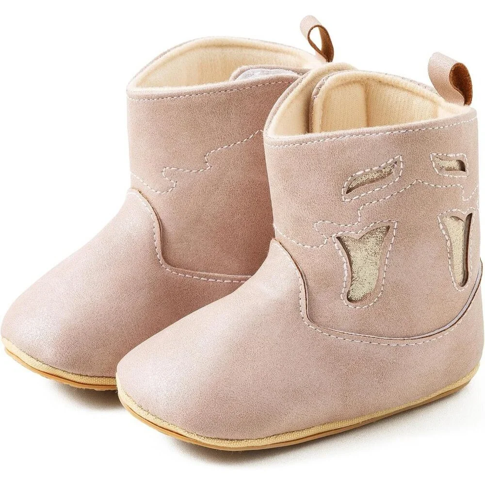 Newborn Boys Girl Twillight Pink Rubber Non-Slip Soft Sole First Walker Booties